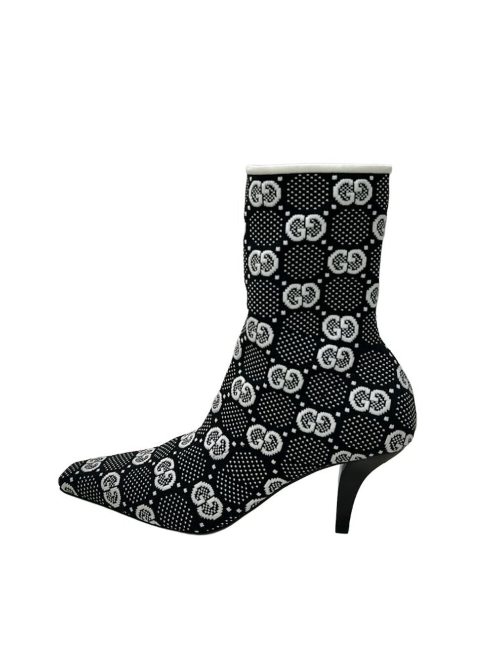Gucci Short Boots Black White Knit